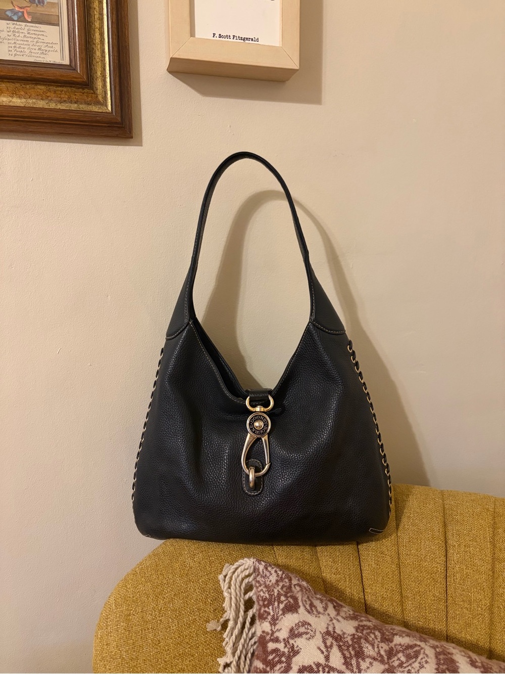 Dooney & Burke Black Leather Hobo Bag with side Hardware Detailing - Picture 9 of 12